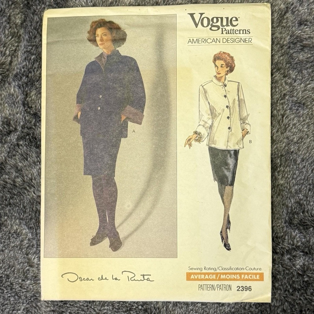 Vintage Vogue Pattern #2396 Oscar's De La Renta, UNCUT/FF W/label. Sz 8-10-12